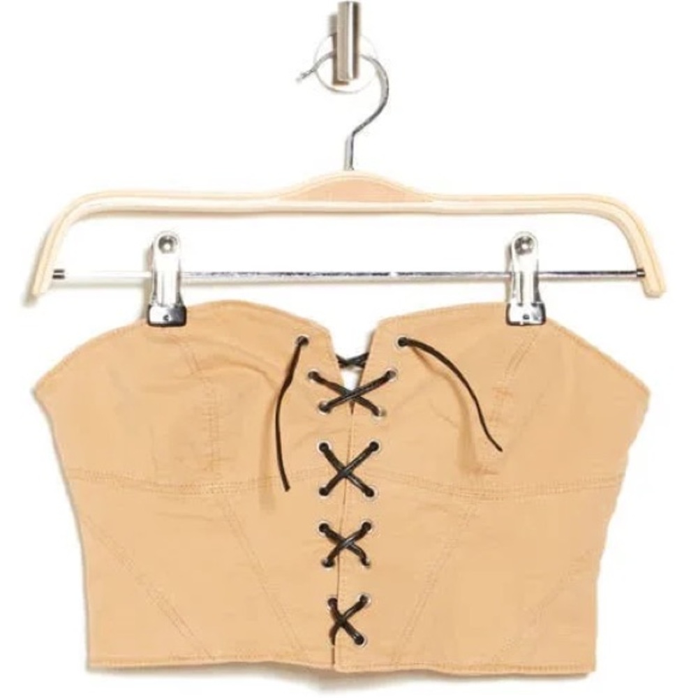 Corset Lace-Up Bustier Khaki Top in Stone by ASOS Design
